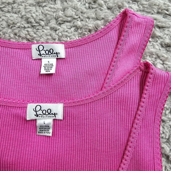 Lilly Pulitzer Tank Top Womens Large Pink Ribbed 90s Barbiecore Lot of 2 - Picture 1 of 10